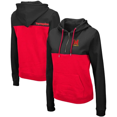 Chandail à capuchon léger demi-zip Colosseum Maryland Terrapins Aidan pour femme, noir/rouge