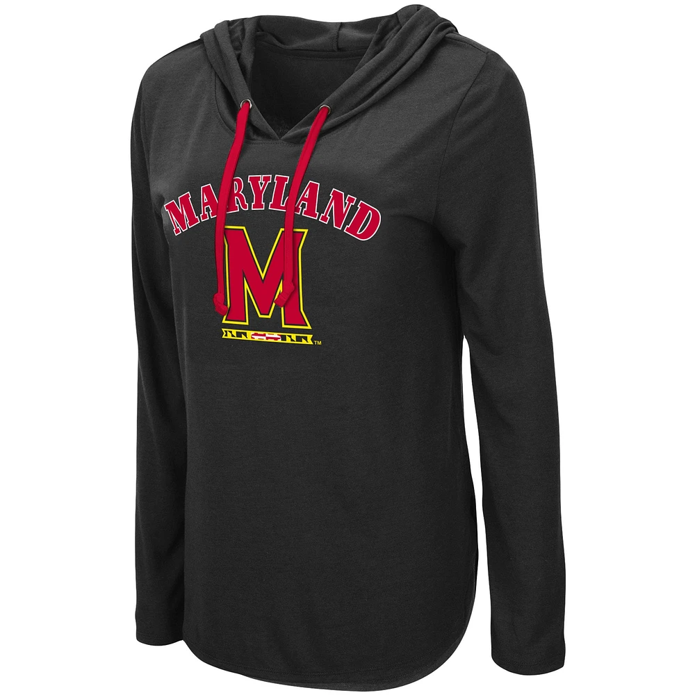 Women's Colosseum Black Maryland Terrapins My Lover Lightweight Hooded Long Sleeve T-Shirt