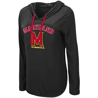 Women's Colosseum Black Maryland Terrapins My Lover Lightweight Hooded Long Sleeve T-Shirt