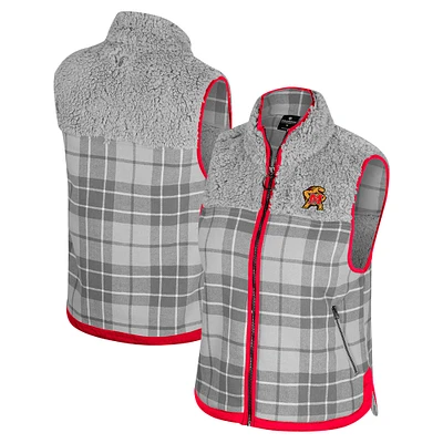 Gilet zippé en sherpa à carreaux Matilda pour femme, gris Colosseum, Maryland Terrapins