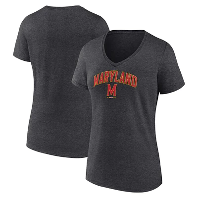 T-shirt à col en V pour femme Fanatics Heather Charcoal Maryland Terrapins Campus