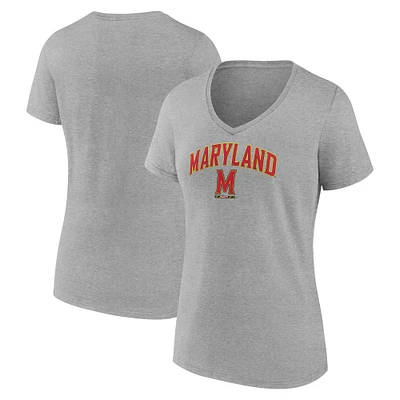 T-shirt à col en V pour femme Fanatics Heather Grey Maryland Terrapins Campus