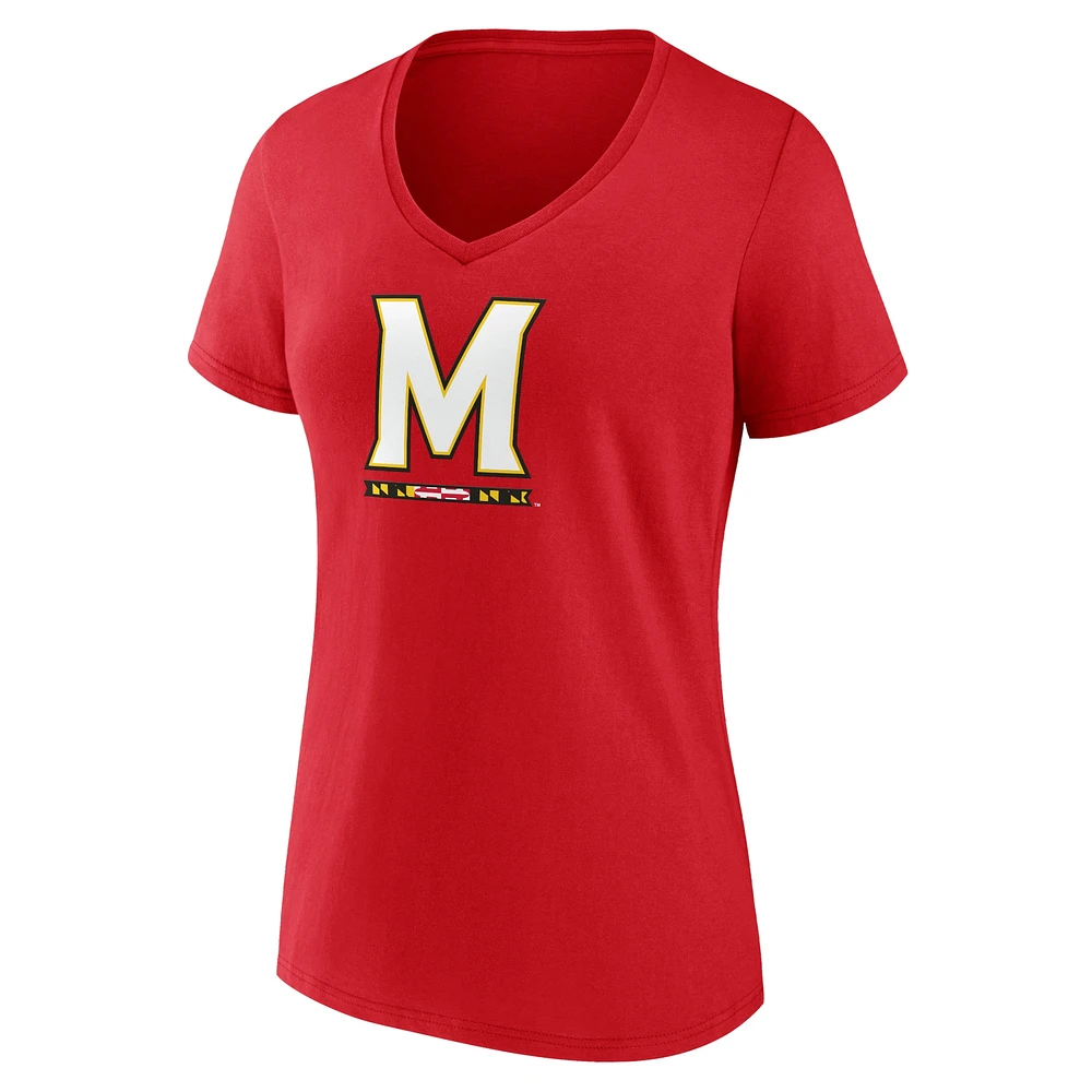 T-shirt col en V avec logo Maryland Terrapins rouge Fanatics pour femmes