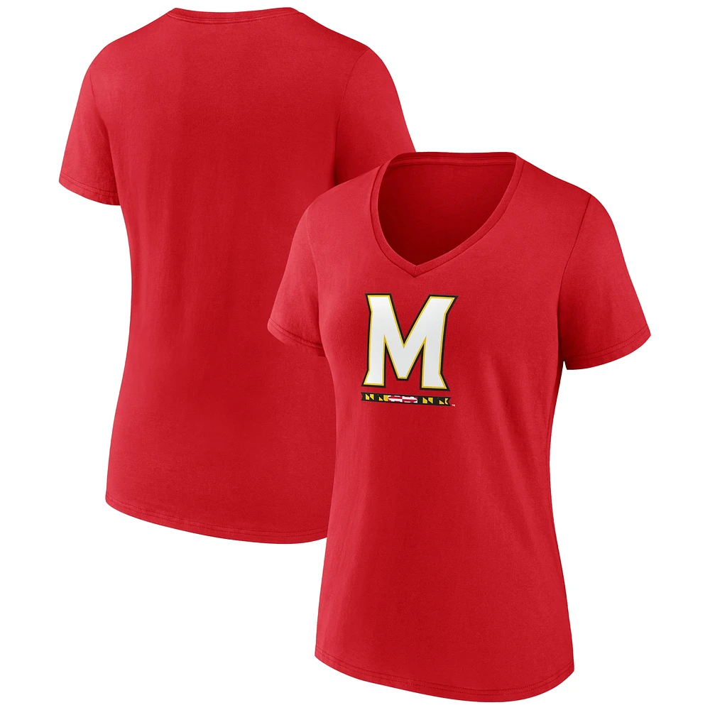 T-shirt col en V avec logo Maryland Terrapins rouge Fanatics pour femmes