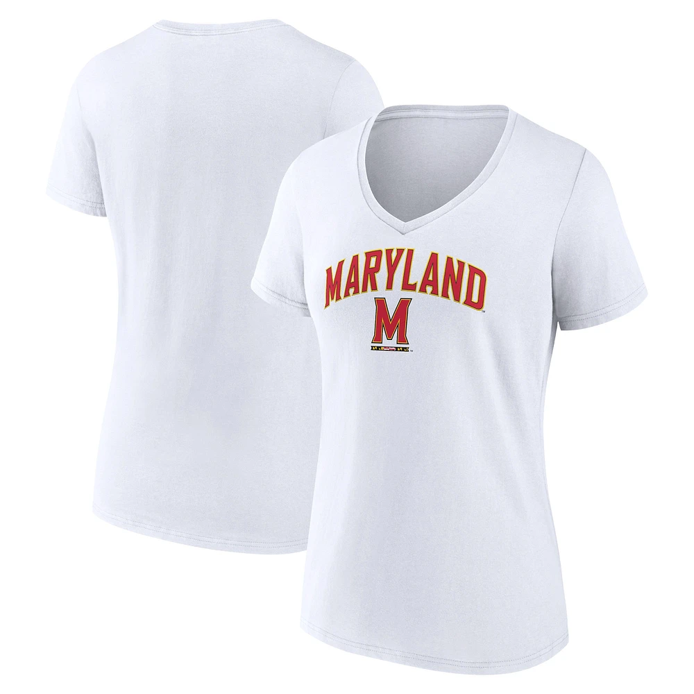 T-shirt à col en V blanc pour femme Fanatics Maryland Terrapins Campus