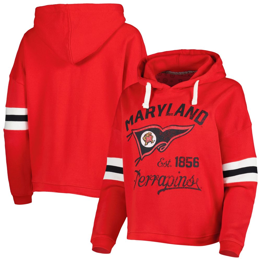 Women's Pressbox Red Maryland Terrapins Super Pennant Pullover Hoodie