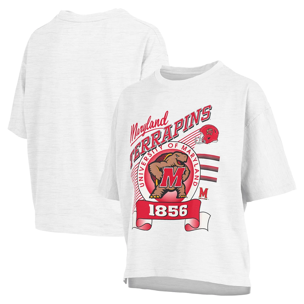 T-shirt blanc Pressbox pour femmes des Terrapins du Maryland Rock & Roll Slub