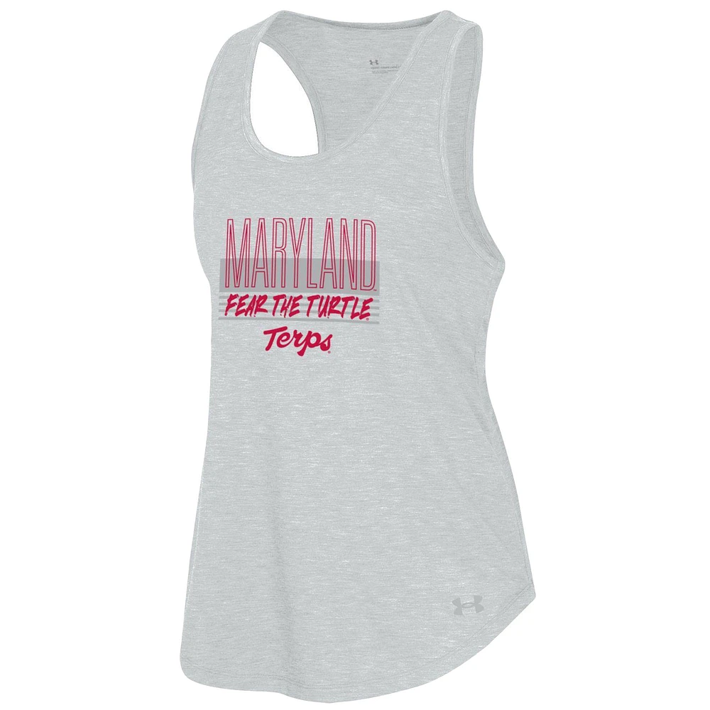 Women's Under Armour Heather Gray Maryland Terrapins Breezy Racerback Tri-Blend Tank Top