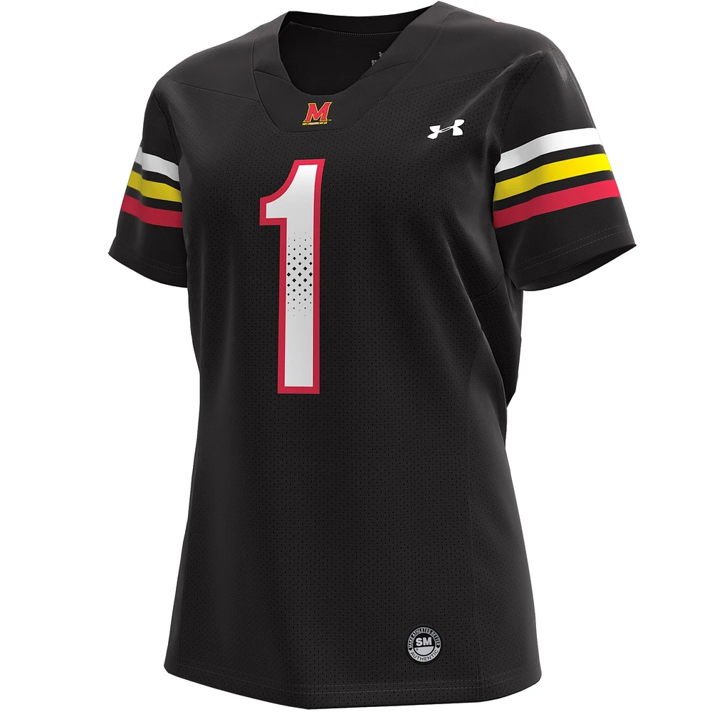 Women's Under Armour #1 Black Maryland Terrapins Replica Football Jersey