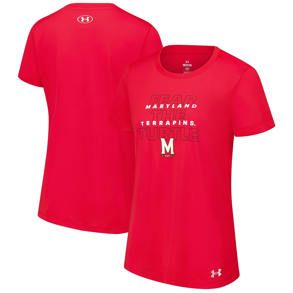 T-shirt Performance Tech rouge Maryland Terrapins Under Armour pour femme