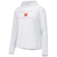 T-shirt à capuche manches longues et trois couches pour femme Under Armour Maryland Terrapins blanc ultra-doux respirant