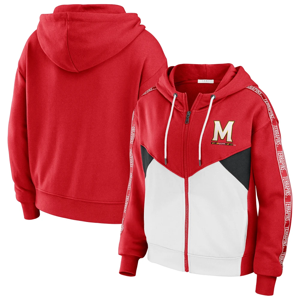 Women's WEAR by Erin Andrews Red Maryland Terrapins Colorblock Full-Zip Hoodie Jacket