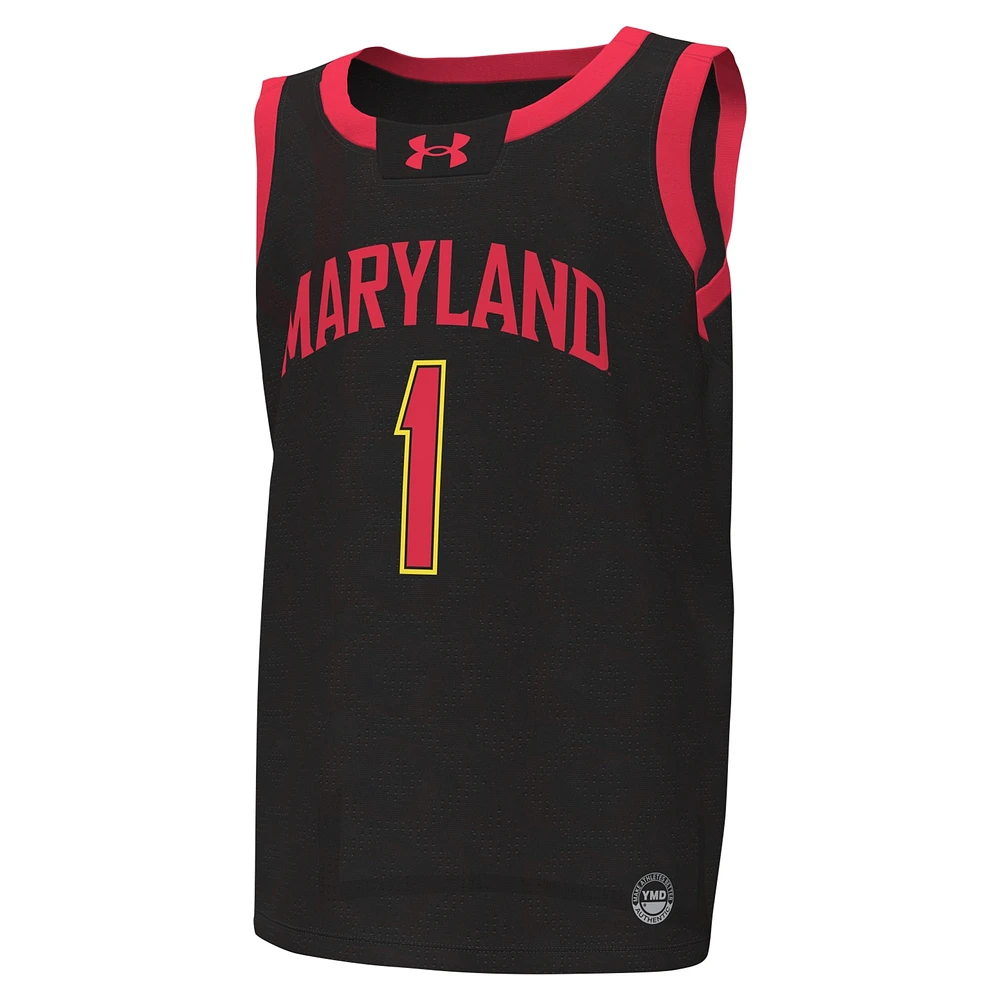 Maillot de basket-ball réplique pour jeunes Under Armour #1 noir Maryland Terrapins