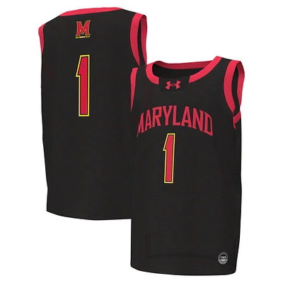 Maillot de basket-ball réplique pour jeunes Under Armour #1 noir Maryland Terrapins