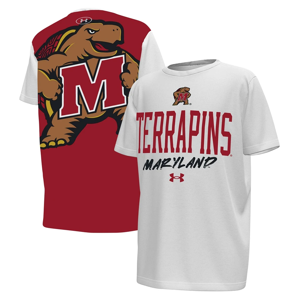 T-shirt Under Armour Gameday pour jeunes des Maryland Terrapins, blanc/rouge