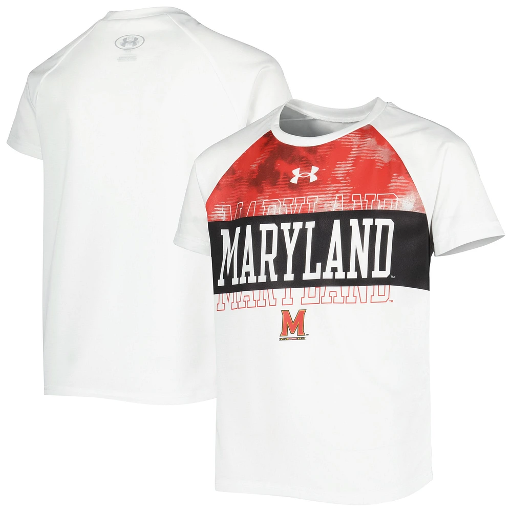 T-shirt à manches raglan Under Armour Maryland Terrapins Gameday pour enfant, blanc