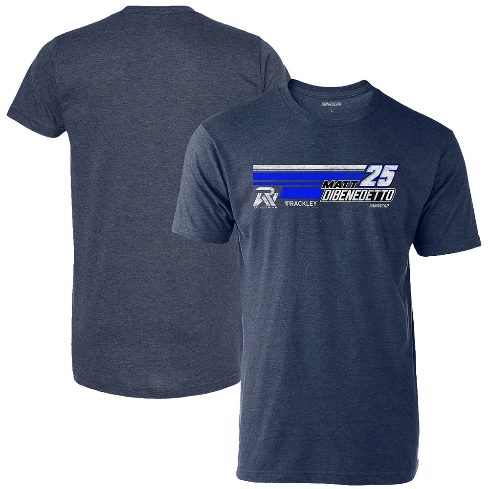 T-shirt Matt DiBenedetto Hot Lap bleu marine chiné pour homme avec drapeau à damier