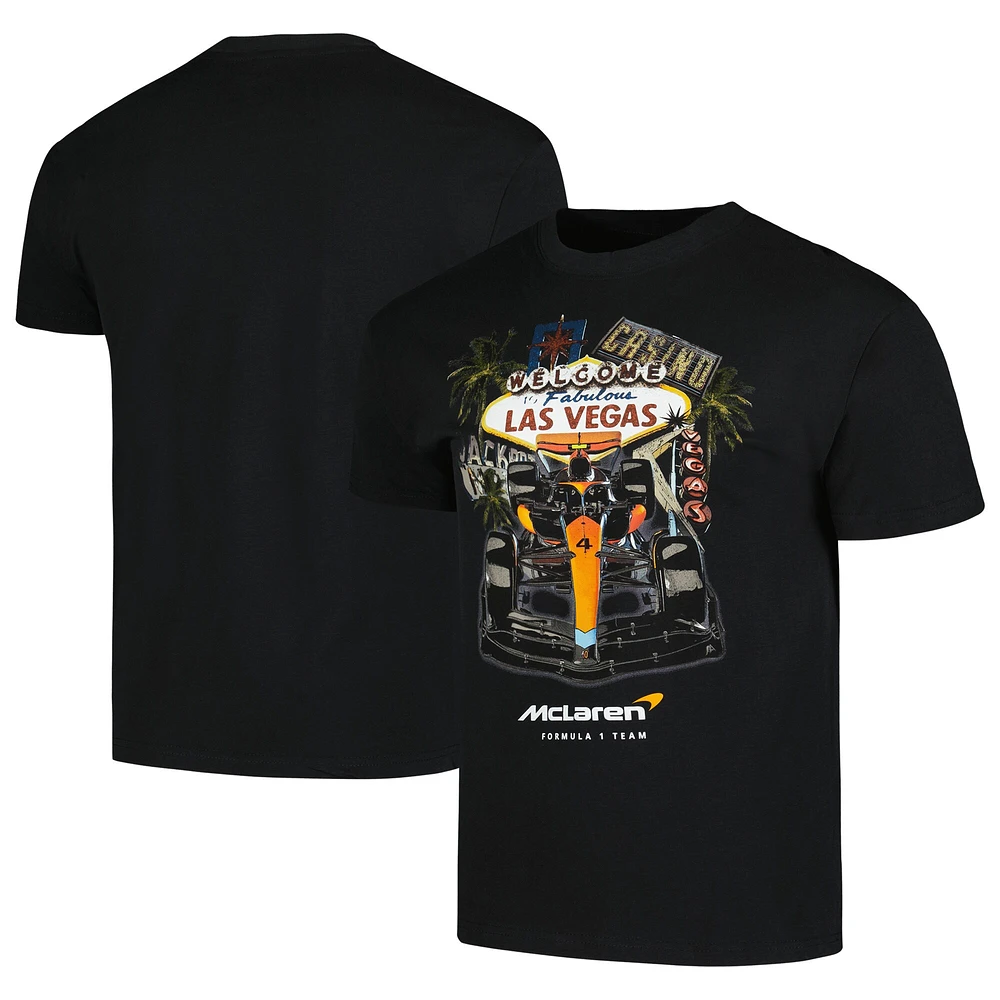 T-shirt noir toutes vitesses du Grand Prix de Las Vegas 2024 l'équipe McLaren F1 pour hommes