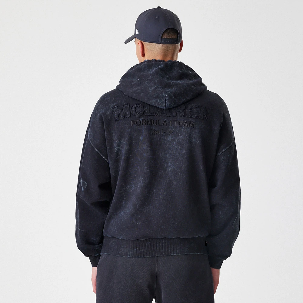 Sweat à capuche zippé noir délavé l'acide McLaren F1 Team New Era pour homme