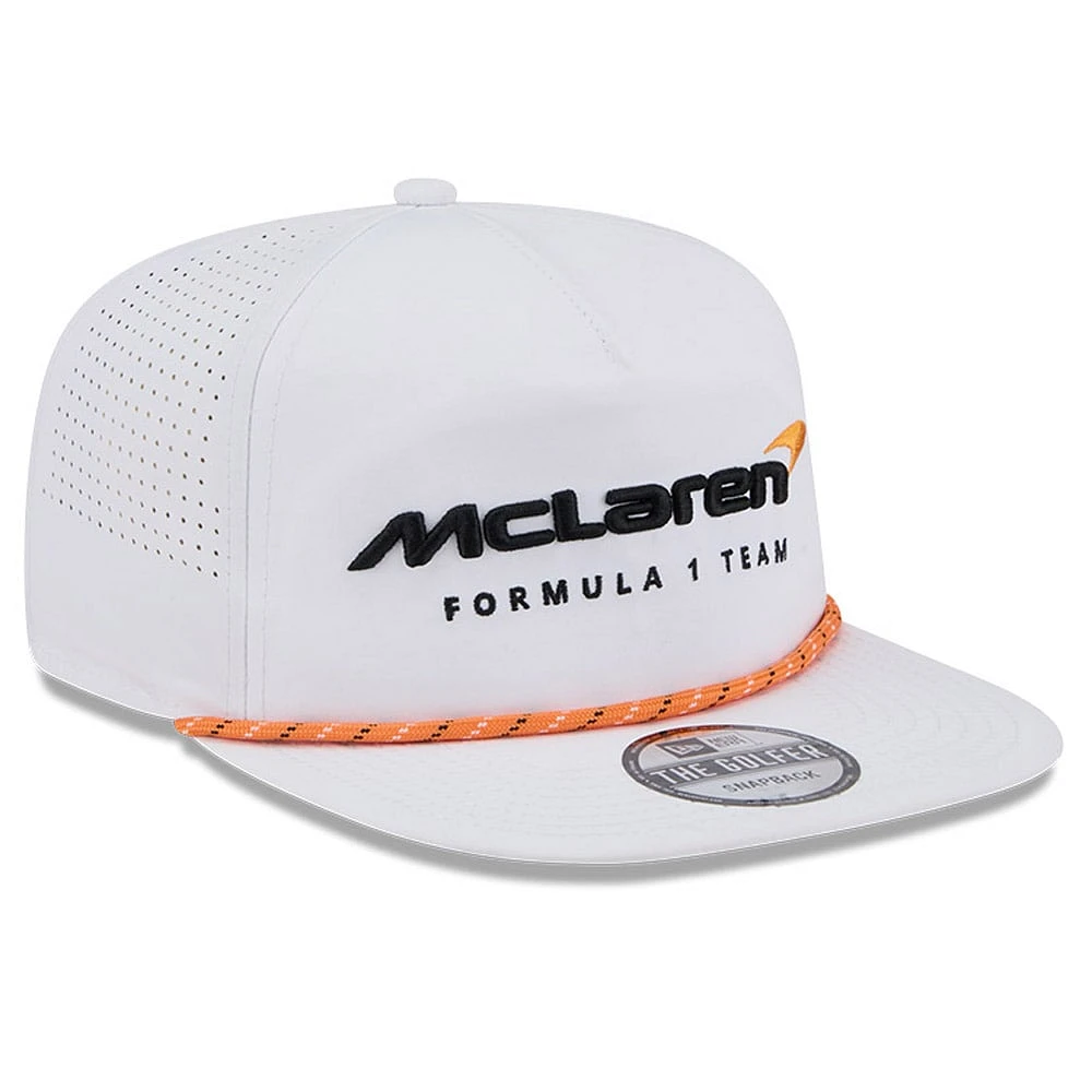 Men's New Era White McLaren F1 Team Leisure Featherweight Perforated Rope Golfer Snapback Hat