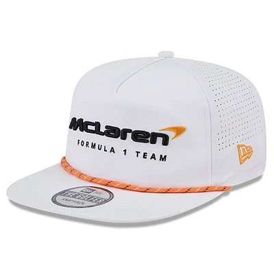 Men's New Era White McLaren F1 Team Leisure Featherweight Perforated Rope Golfer Snapback Hat