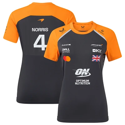 T-shirt réplique du pilote McLaren F1 Team 2025 anthracite/orange pour femme Lando Norris de