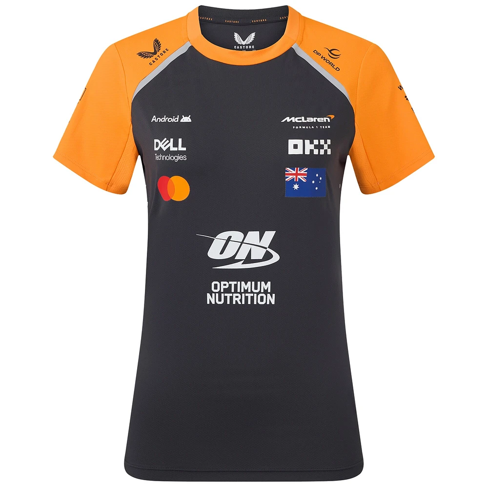 T-shirt réplique de l'écurie McLaren F1 Team 2025 pour femme, couleur anthracite/orange, Oscar Piastri