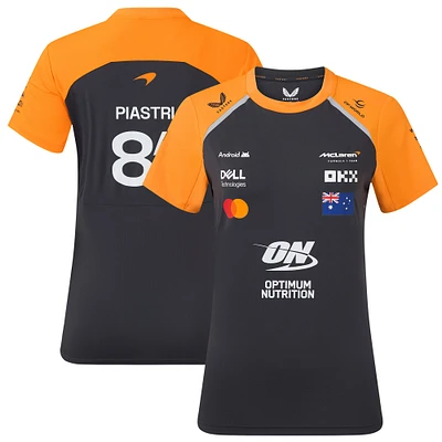 T-shirt réplique de l'écurie McLaren F1 Team 2025 pour femme, couleur anthracite/orange, Oscar Piastri
