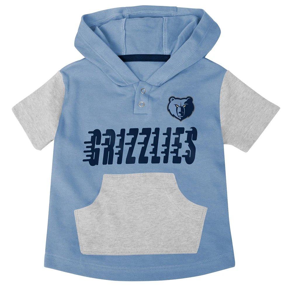 Ensemble body, t-shirt à capuche et short pour bébé bleu marine/bleu clair/gris Memphis Grizzlies Bank Shot