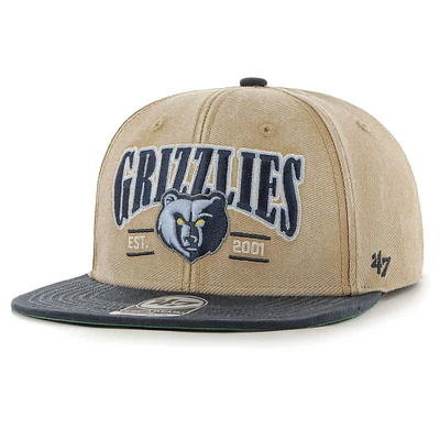 Casquette snapback Chilmark Captain des Memphis Grizzlies pour homme, kaki/bleu marine, '47