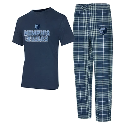 Ensemble de nuit pour homme avec t-shirt et pantalon en flanelle Memphis Grizzlies Vector bleu marine/gris Concepts Sport