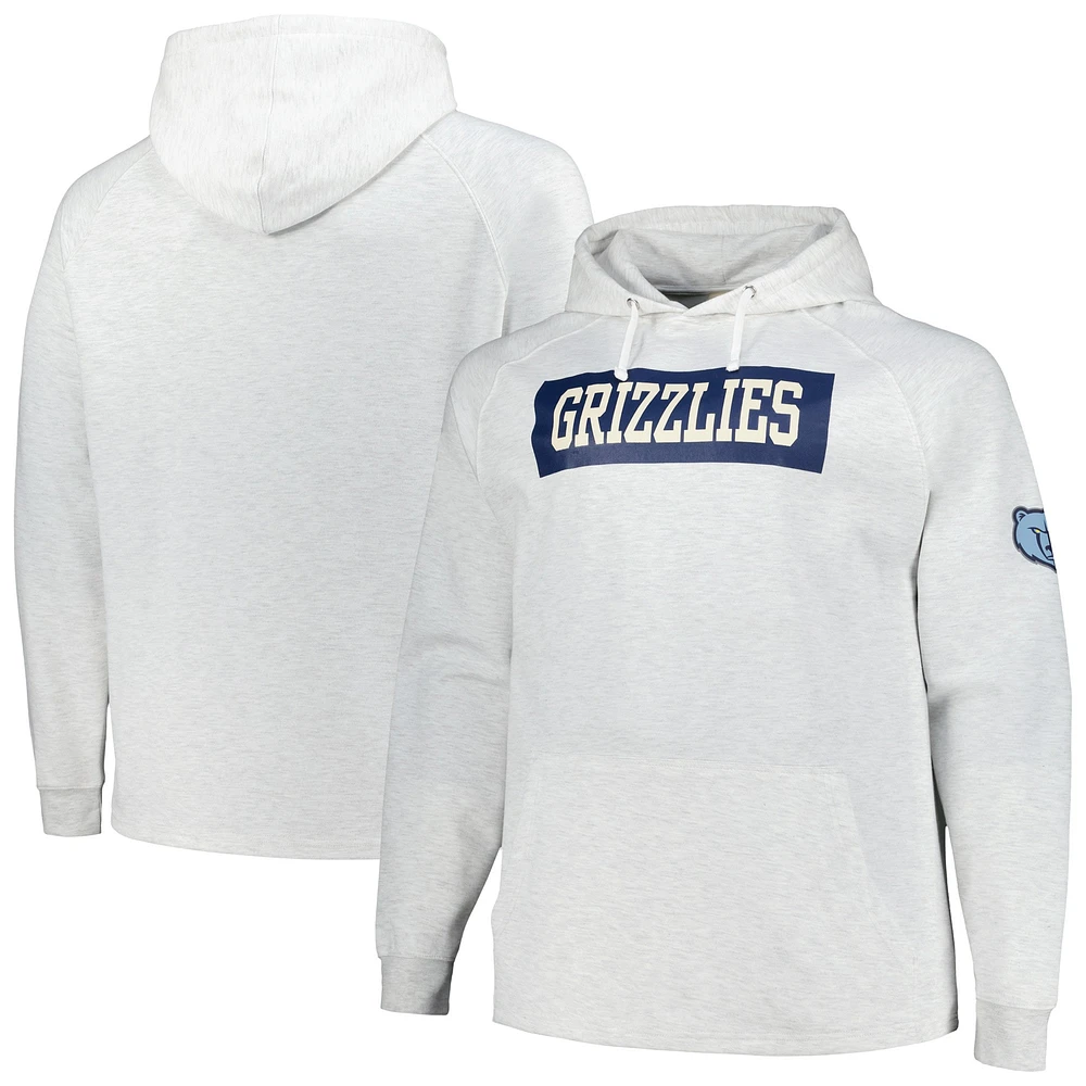 Fanatics Ash Memphis Grizzlies Big & Tall Raglan Tri-Blend Pull à capuche pour hommes