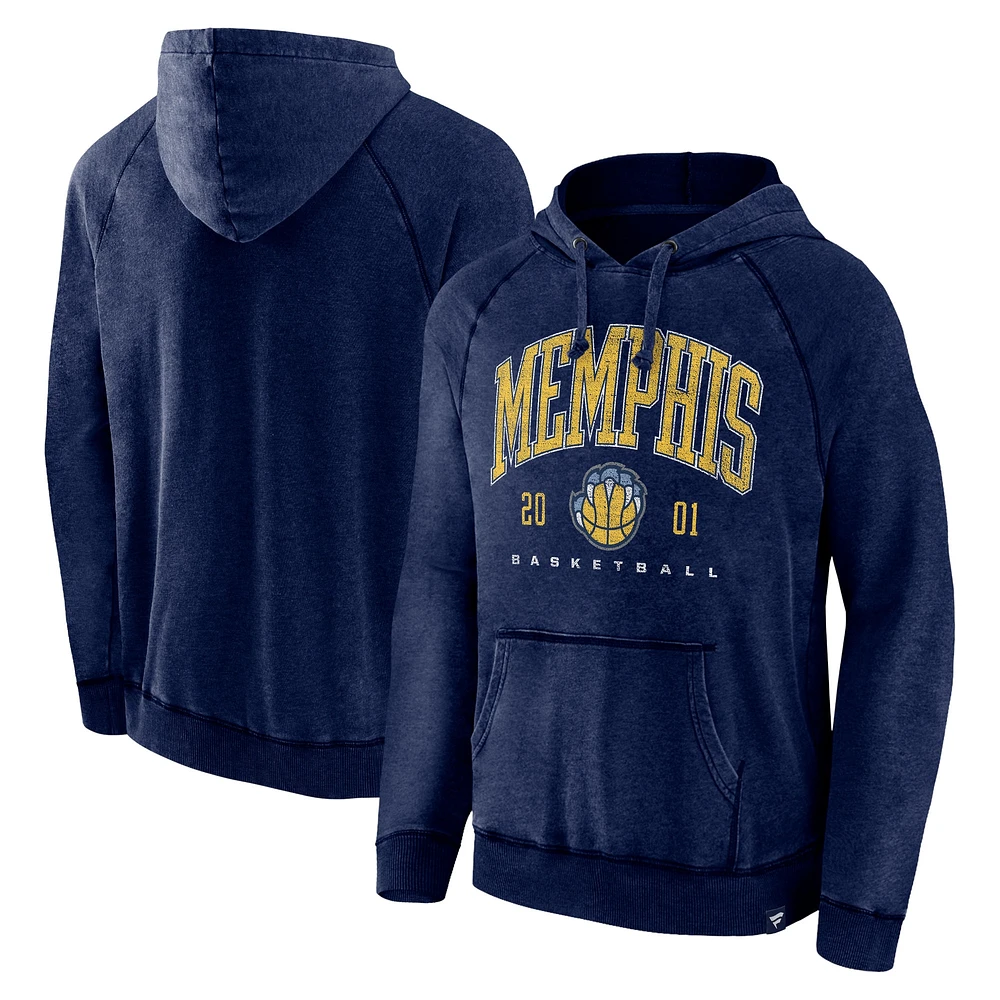 Men's Fanatics Heather Navy Memphis Grizzlies Foul Trouble Snow Wash Raglan Pullover Hoodie