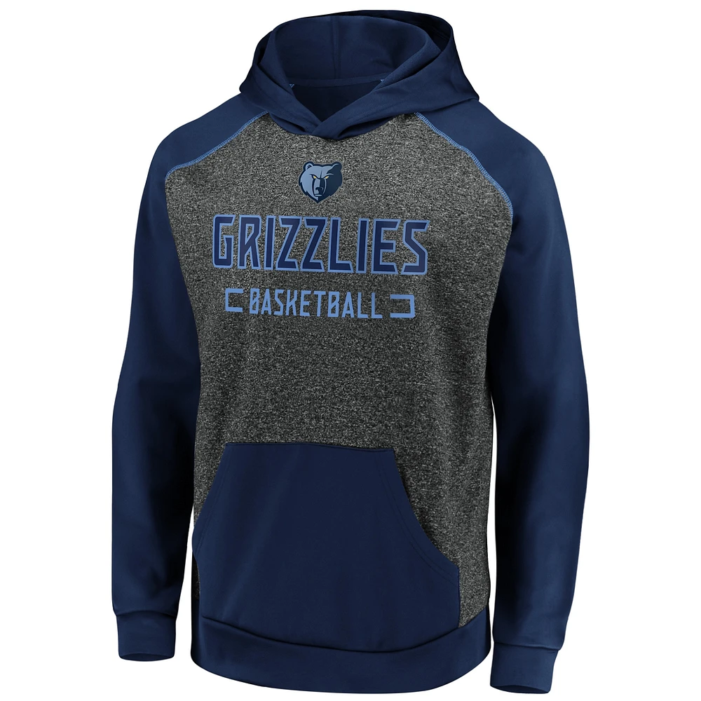 Men's Fanatics Heathered Charcoal/Navy Memphis Grizzlies Game Day Ready Raglan Pullover Hoodie