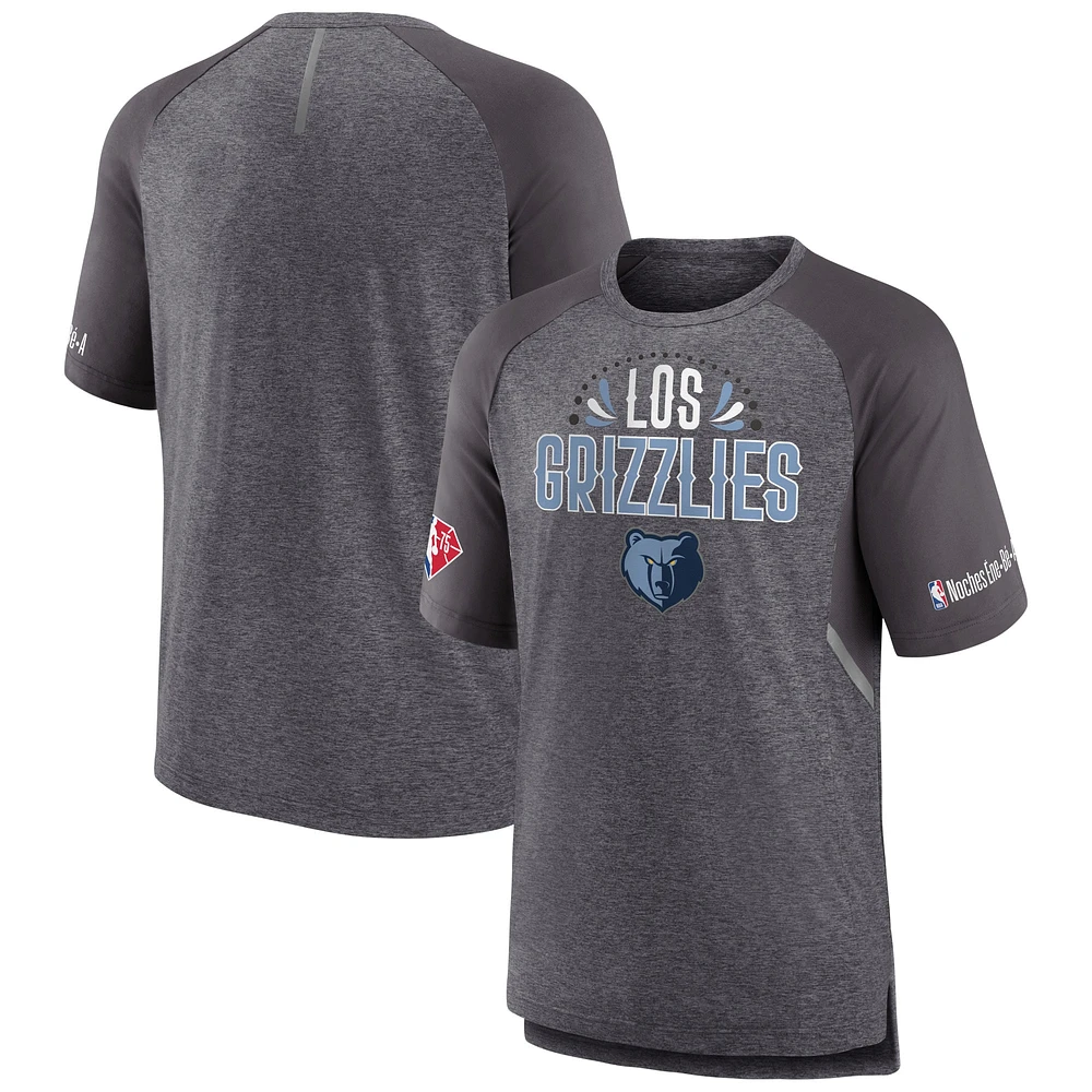 T-shirt raglan de tir Fanatics gris chiné pour hommes Memphis Grizzlies 2022 Noches Ene-Be-A Core Shooting