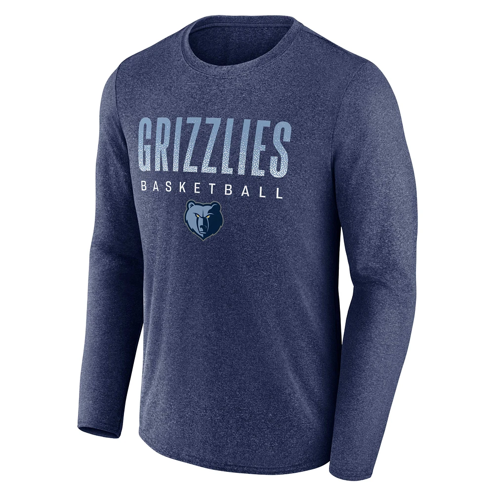 T-shirt à manches longues pour hommes Fanatics Heathered Navy Memphis Grizzlies Where Legends Play Iconic Practice