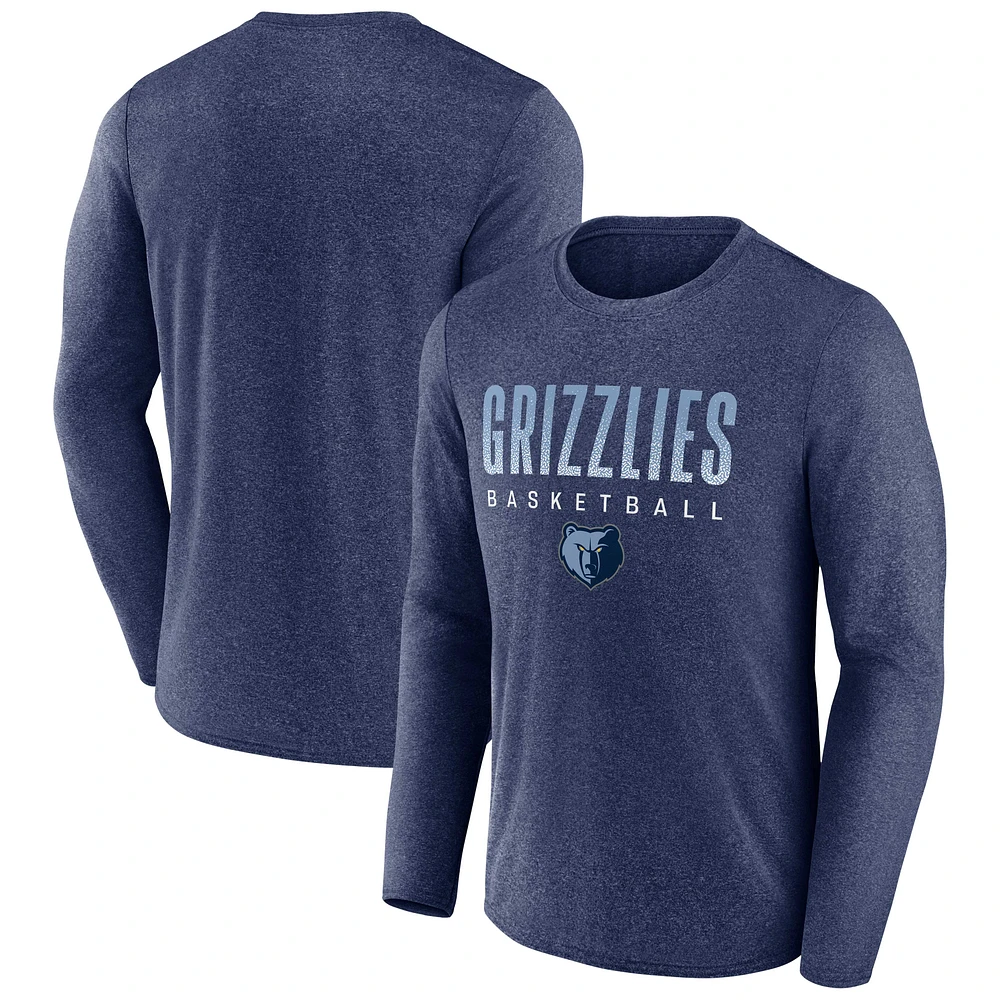 T-shirt à manches longues pour hommes Fanatics Heathered Navy Memphis Grizzlies Where Legends Play Iconic Practice