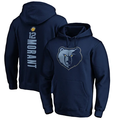 Men's Fanatics Ja Morant Navy Memphis Grizzlies Playmaker Name & Number Fitted Pullover Hoodie