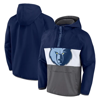 Veste à capuche demi-zip Fanatics pour hommes bleu marine/gris Memphis Grizzlies Anorak Flagrant Foul Color-Block Raglan