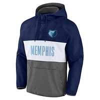 Sweat à capuche quart de zip anorak raglan fanatiques pour hommes, bleu marine/gris, chef d'équipe des Memphis Grizzlies