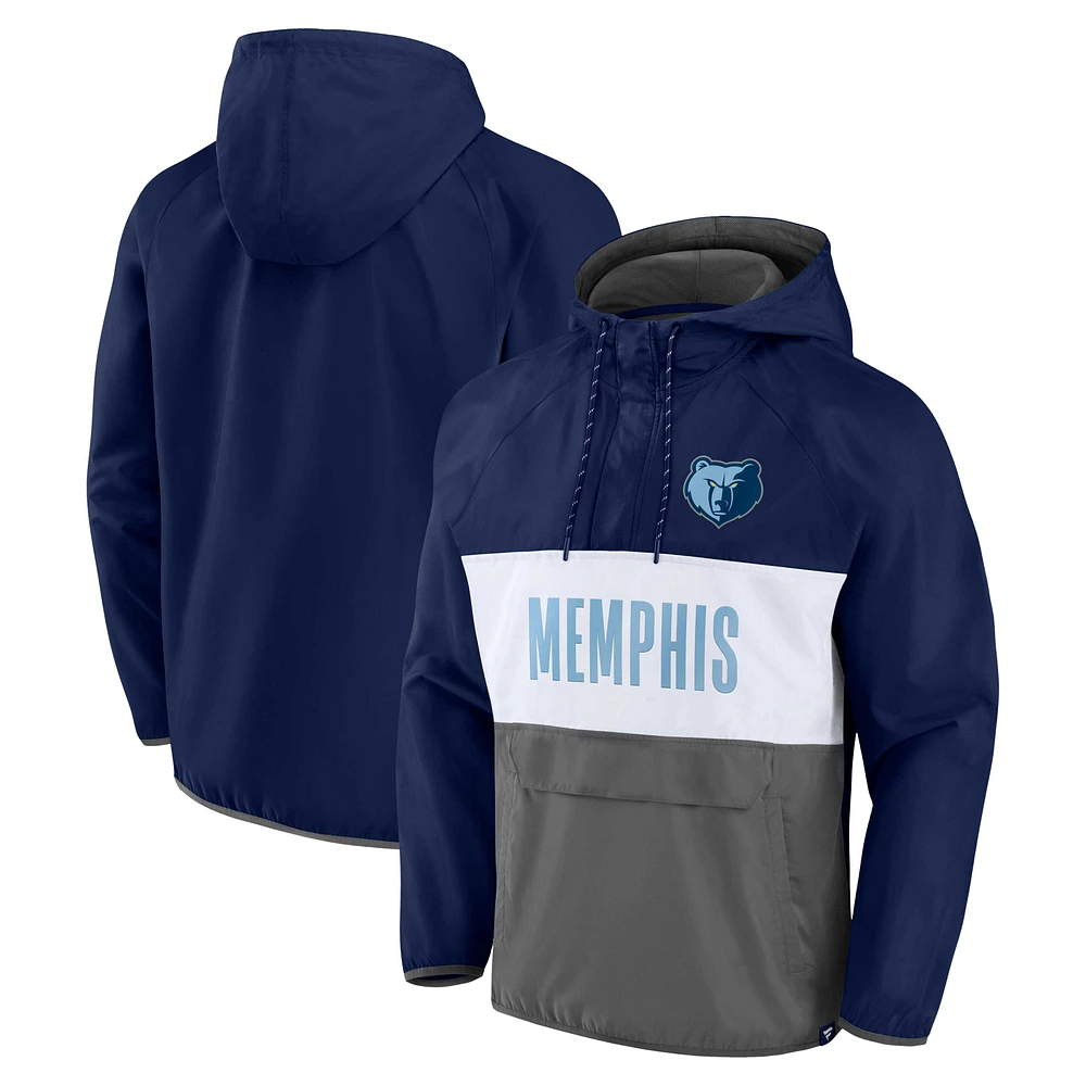 Sweat à capuche quart de zip anorak raglan fanatiques pour hommes, bleu marine/gris, chef d'équipe des Memphis Grizzlies