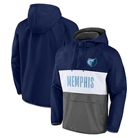 Sweat à capuche quart de zip anorak raglan fanatiques pour hommes, bleu marine/gris, chef d'équipe des Memphis Grizzlies