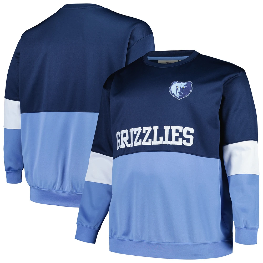 Sweat-shirt Fanatics pour hommes bleu marine/bleu clair Memphis Grizzlies Big & Tall Split