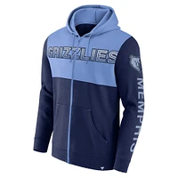 Sweat à capuche entièrement zippé Fanatics pour hommes bleu marine/bleu clair Memphis Grizzlies Skyhook Colorblock