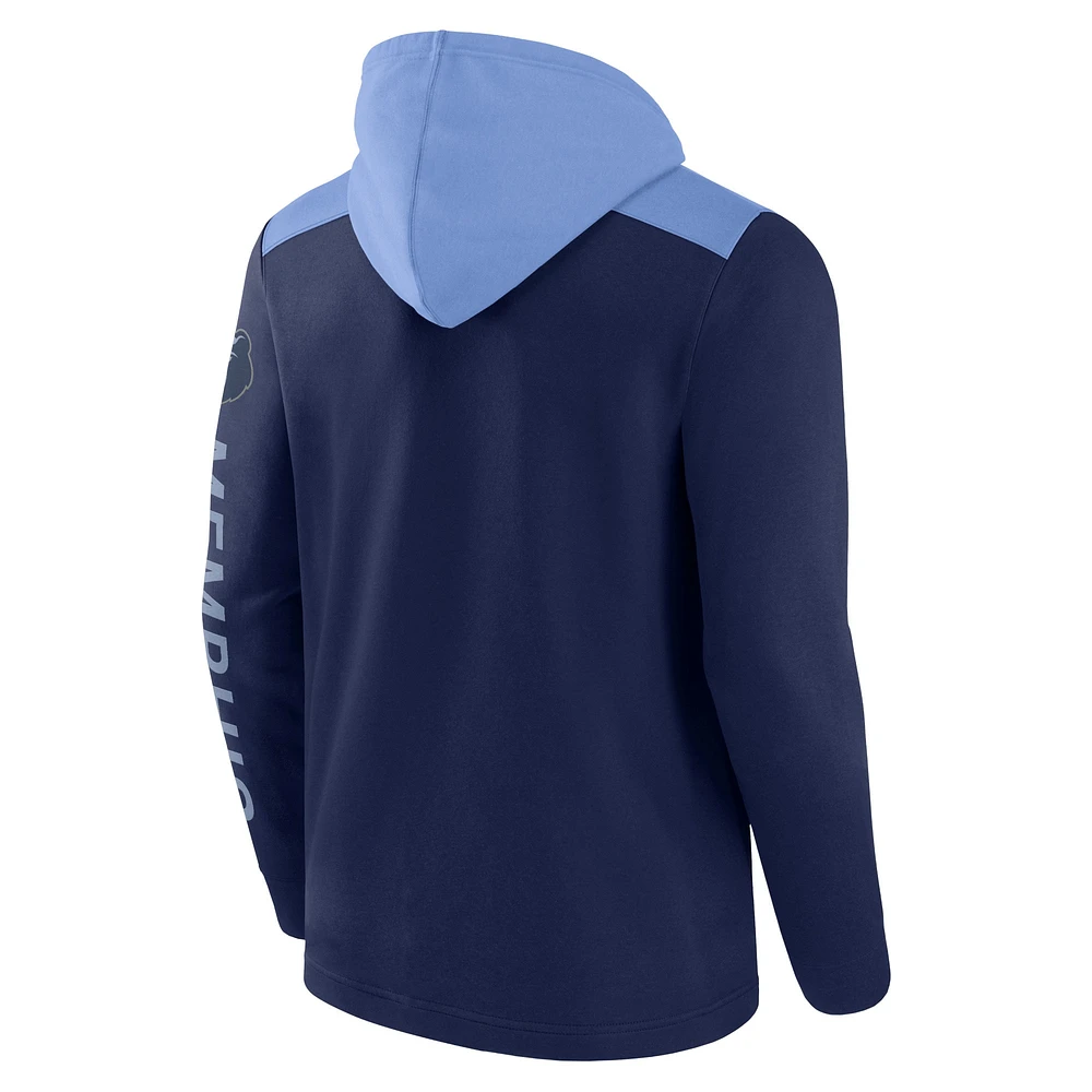 Sweat à capuche entièrement zippé Fanatics pour hommes bleu marine/bleu clair Memphis Grizzlies Skyhook Colorblock