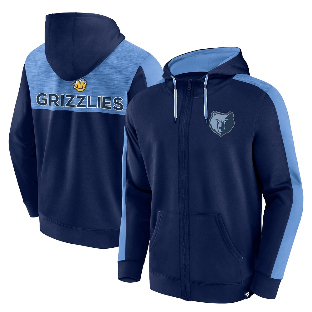 Sweat à capuche entièrement zippé Fanatics pour hommes, Memphis Grizzlies Rainbow Shot, bleu marine