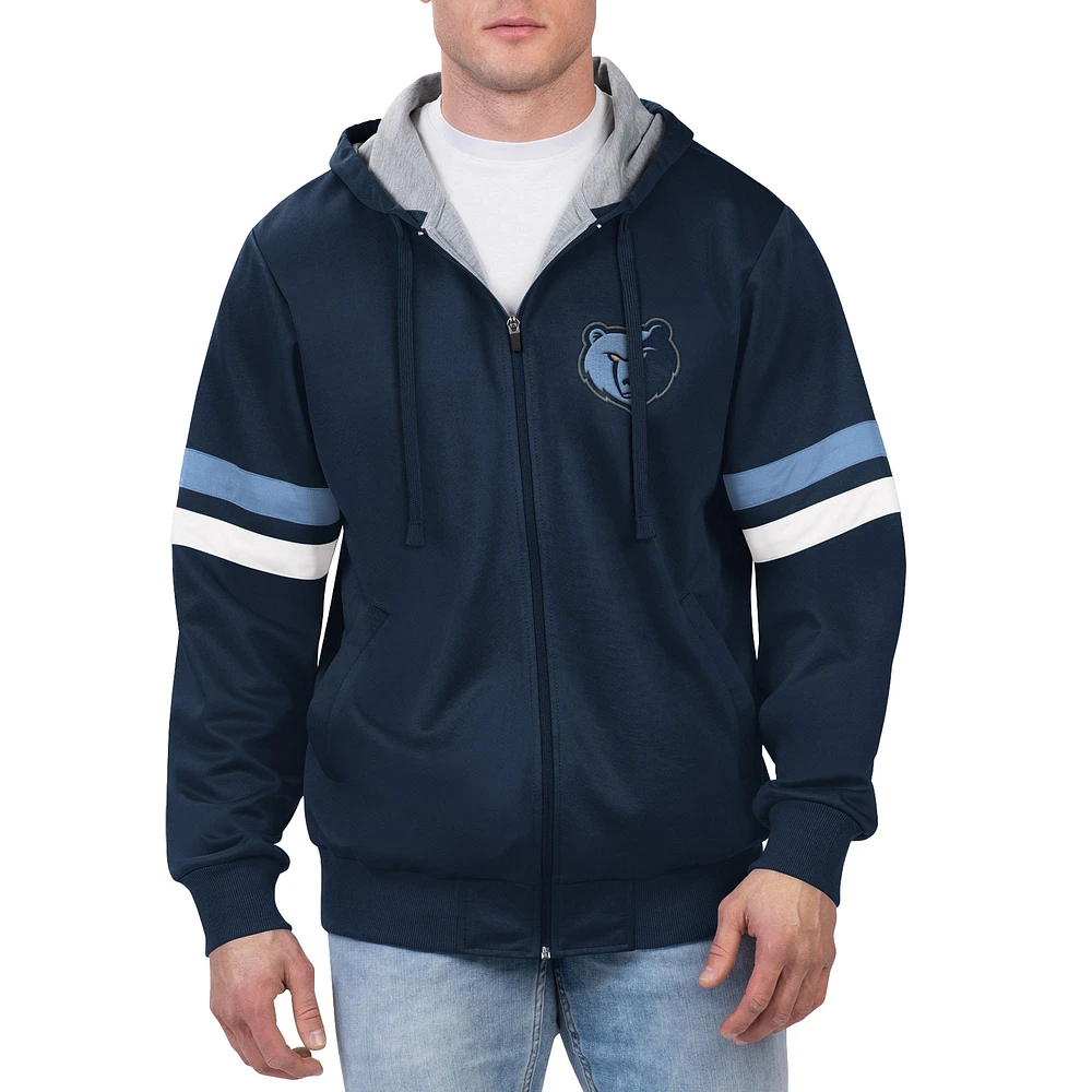 Men's G-III Sports by Carl Banks Navy Memphis Grizzlies Contender Full-Zip Hoodie Jacket