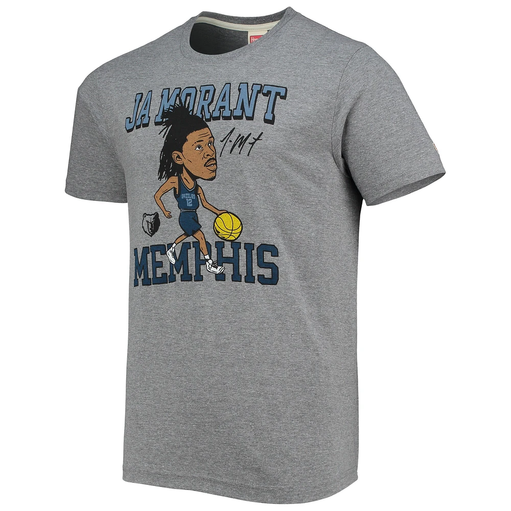 Men's Homage Ja Morant Heathered Gray Memphis Grizzlies Caricature Tri-Blend T-Shirt