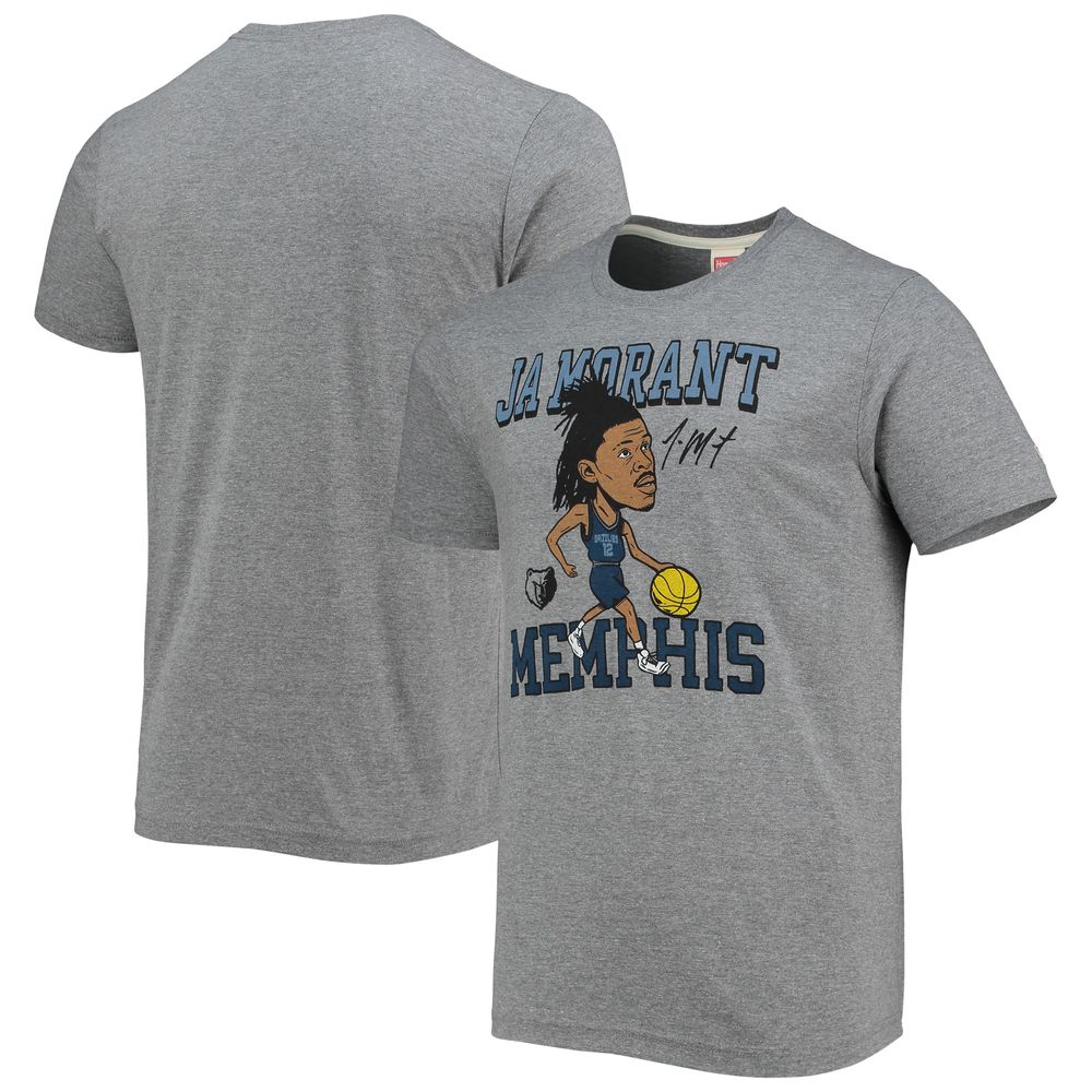 Men's Homage Ja Morant Heathered Gray Memphis Grizzlies Caricature Tri-Blend T-Shirt