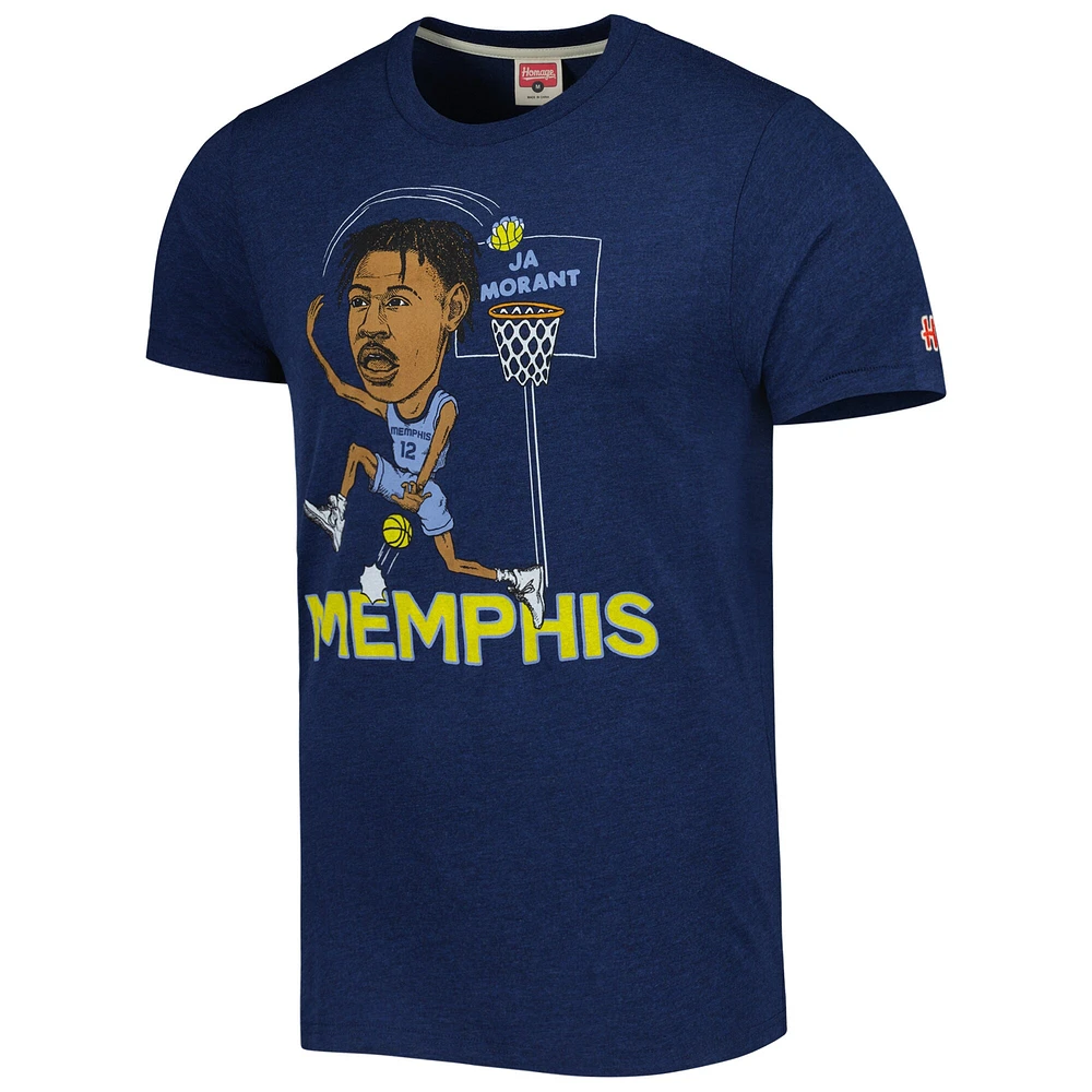 Men's Homage Ja Morant Navy Memphis Grizzlies Caricature Tri-Blend T-Shirt